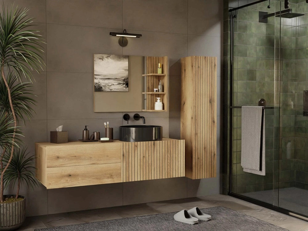 Mobile sottolavabo TIGO 1d2s rovere EVOKE 140 cm 2 cassetti scanalato frontale sospeso