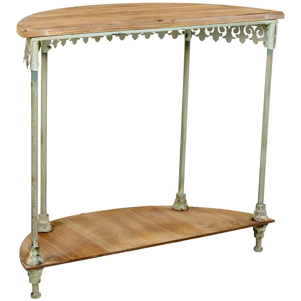 Mobile da ingresso in ferro bianco invecchiato e legno, 5,5x40,5x84h
