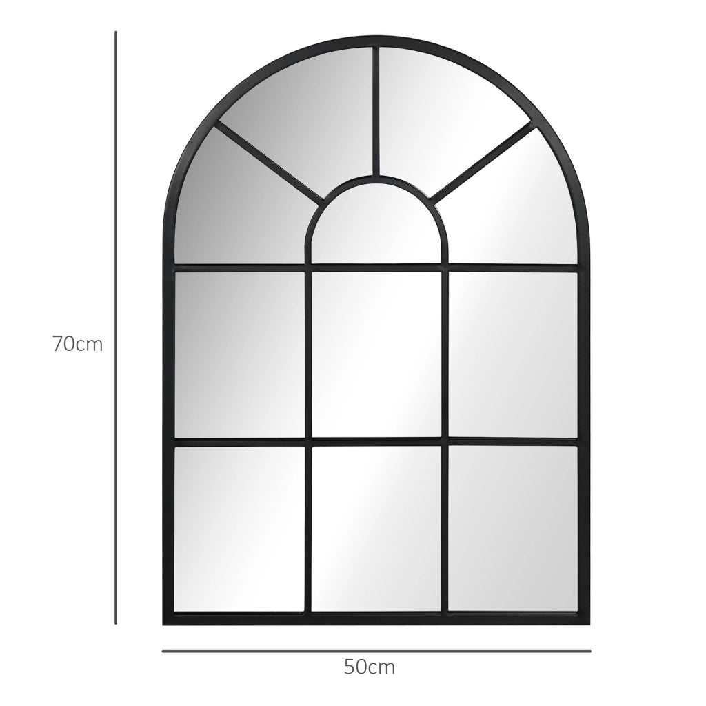 Specchio da parete, specchio da finestra 70 x 50 cm, decorativo con cornice in metallo, specchio da appendere per soggiorno, camera da letto in nero