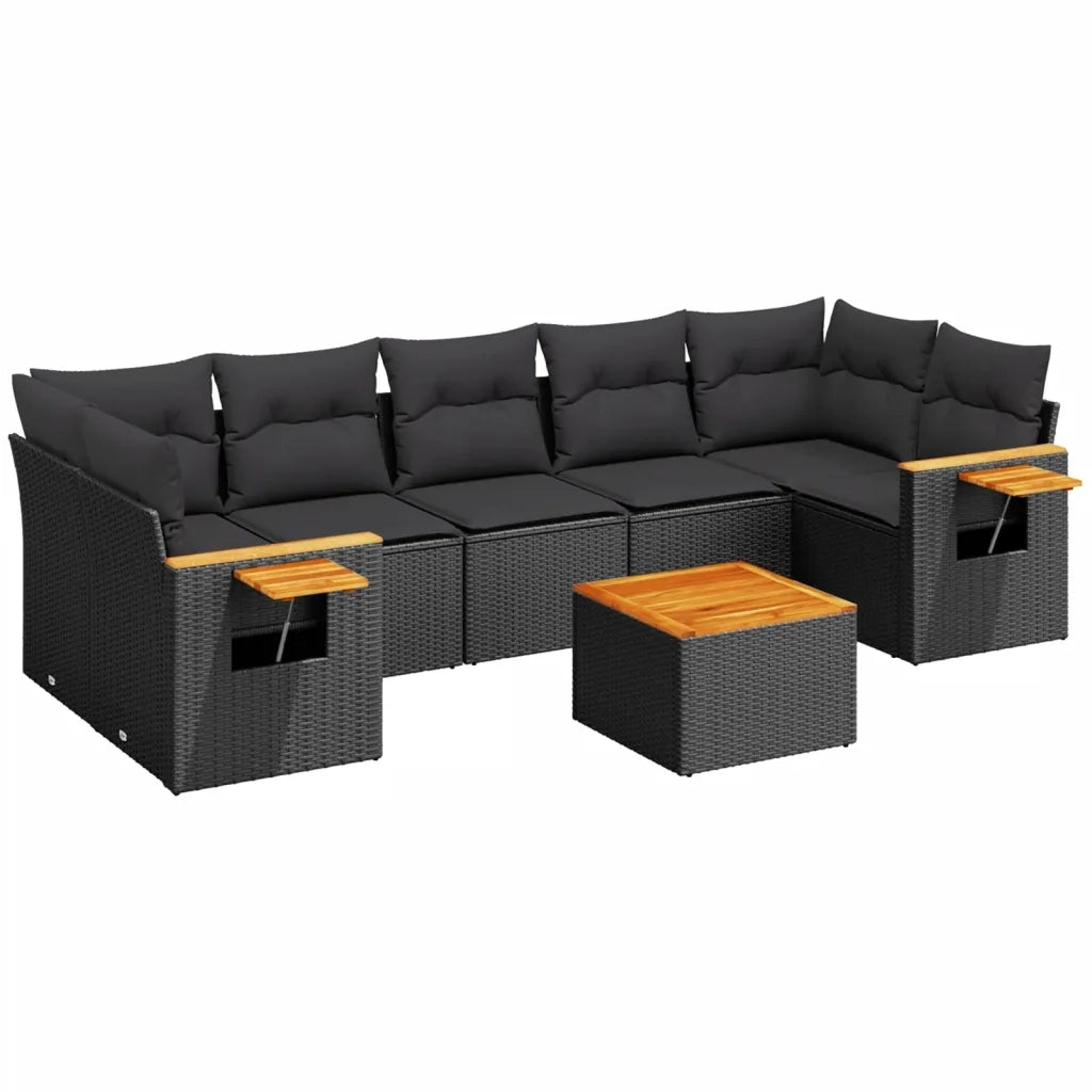 Set Divani da Giardino con Cuscini 8 pz Nero in Polyrattan 3259052