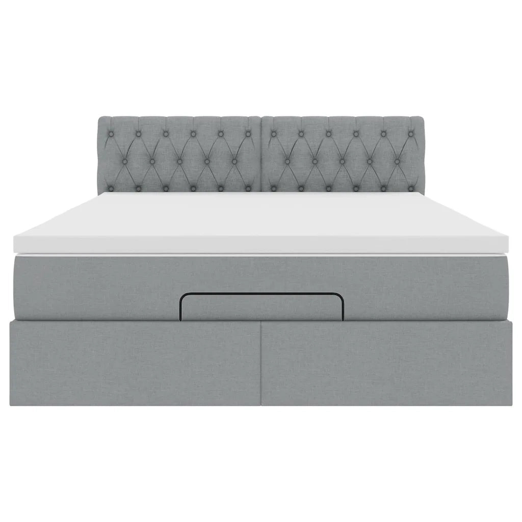 Pouf Letto con Materasso Grigio Chiaro 140x190 cm in Tessuto
