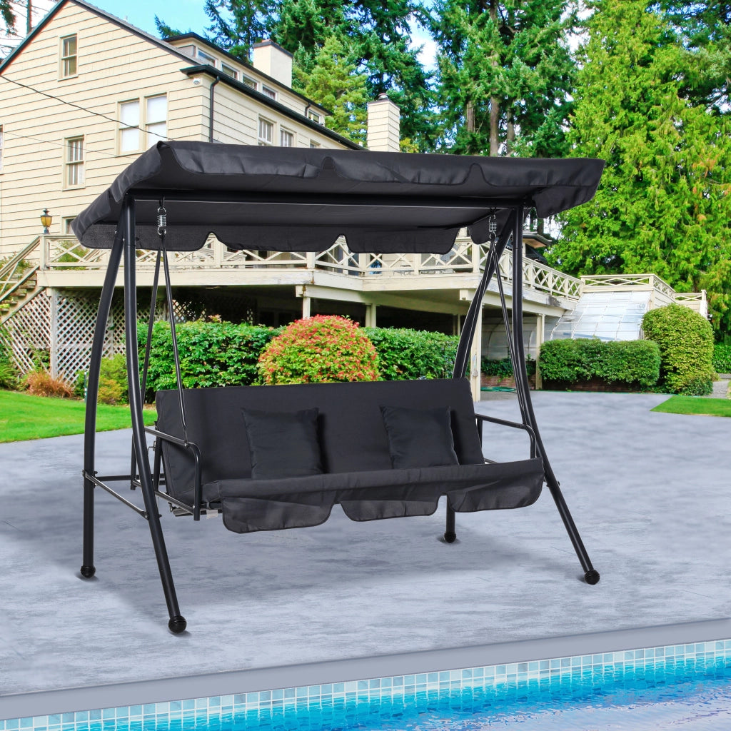 Amaca da Giardino 3 Posti Convertibile con Materasso ¨C zephmum ¨C 200x125x170 cm Metallo Polyester Nero Antracite