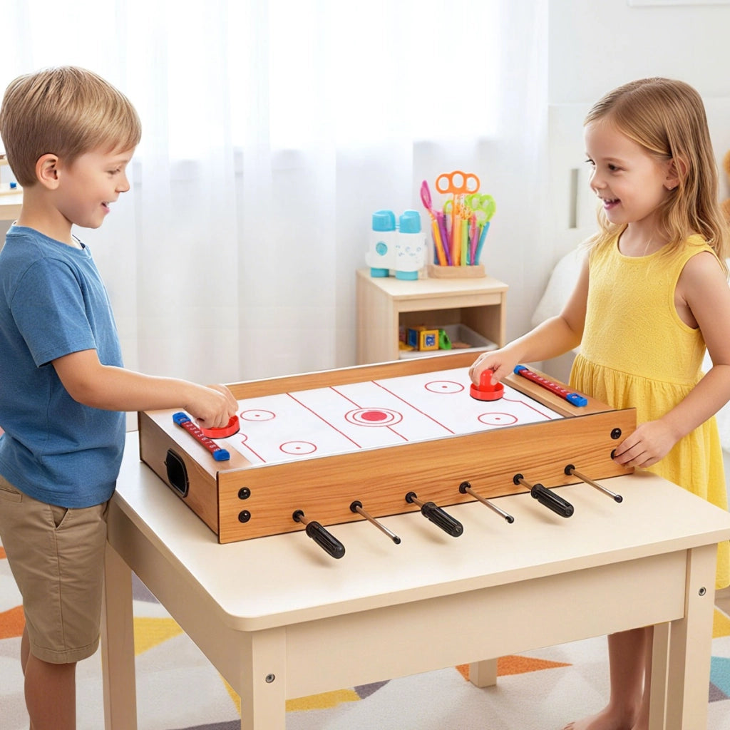 Tavolo multi gioco 2 in 1 con design compatto per calcio balilla e hockey da tavolo per adulti e bambini Legno naturale-Stanza dei giochi