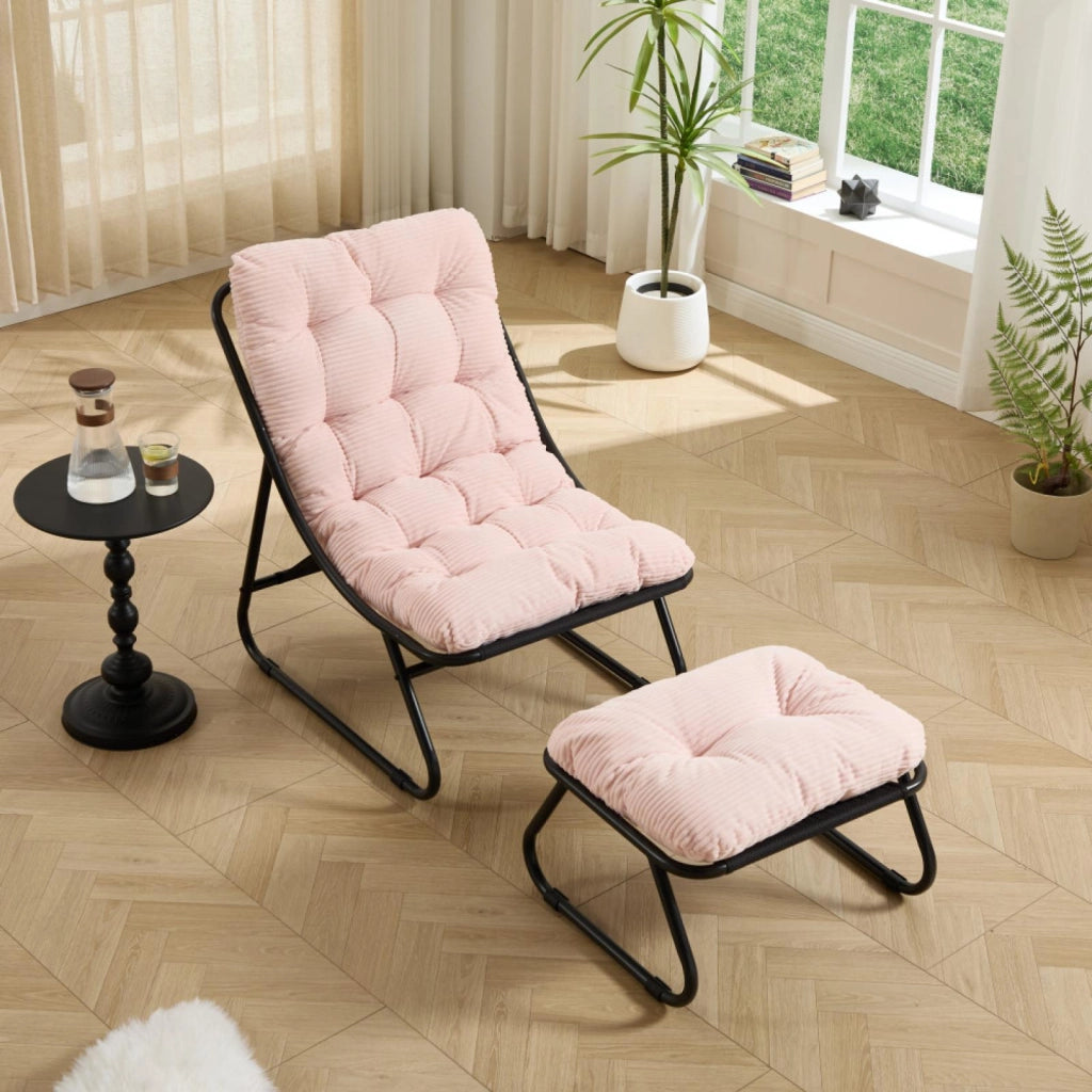Sdraio, sedia da relax, con poggiapiedi, senza braccioli, rosa