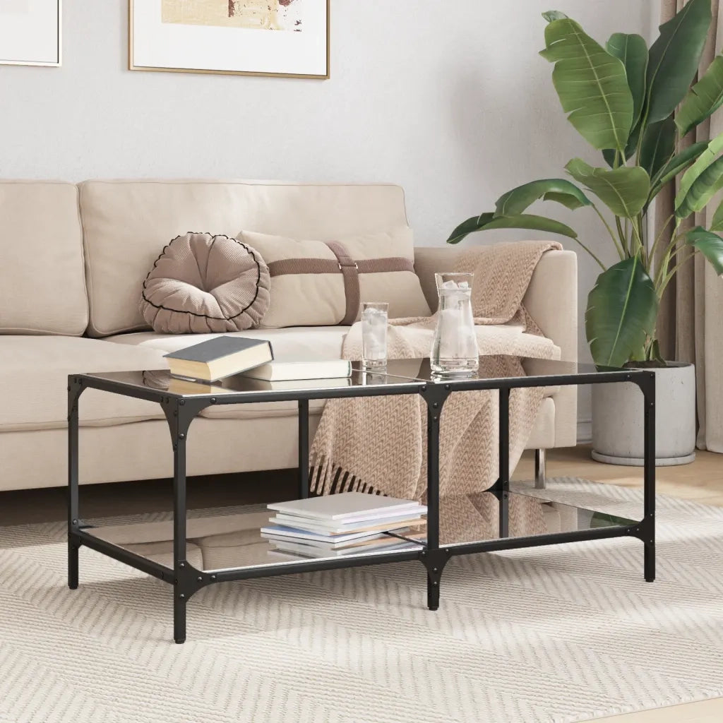 Tavolino da salotto | Tavolino da caff¨¨ | Tavolino da Soggiorno con Piano in Vetro Nero 98,5x50x40 cm Acciaio