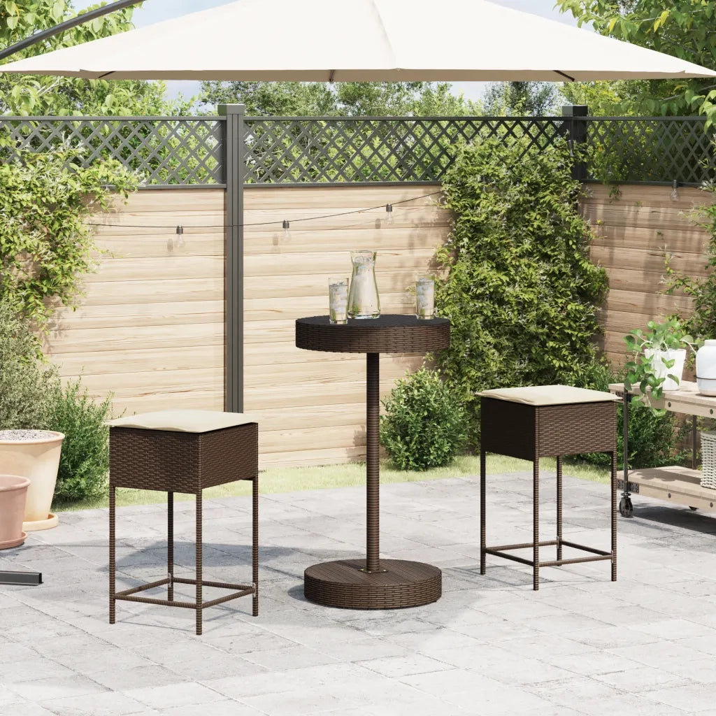 Set Bar da Giardino 3 pz con Cuscini in Polyrattan Marrone 3261440