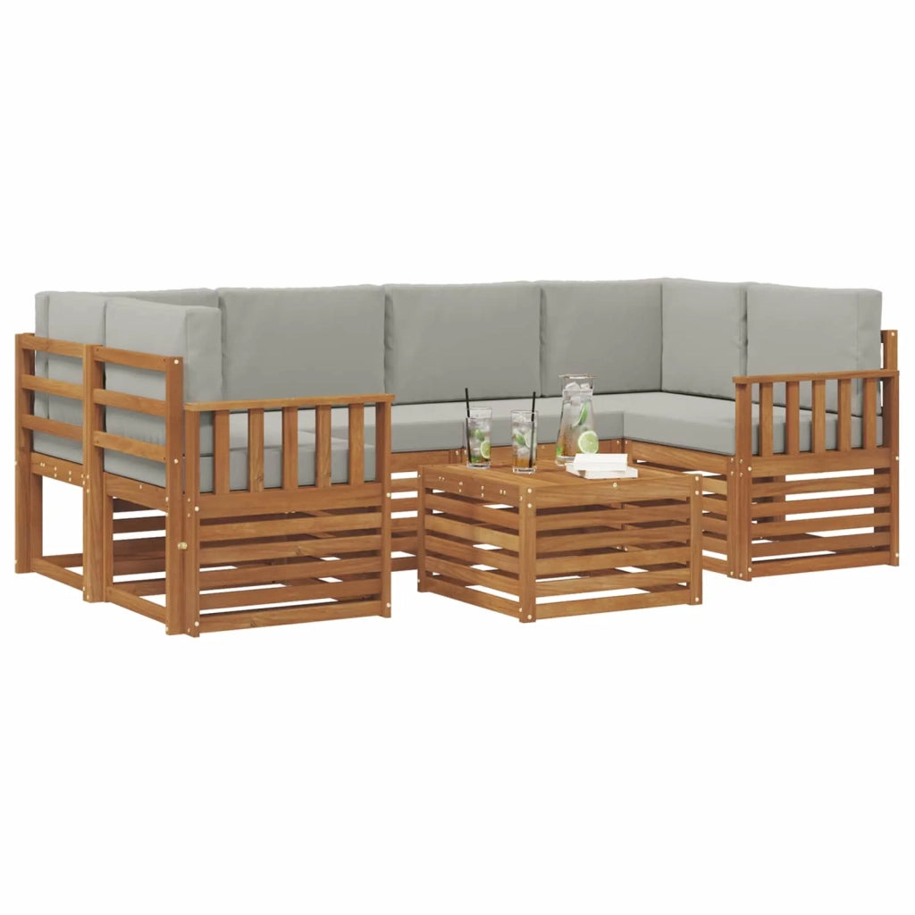 Set di divani da esterno 7 pcs Grigio Naturale e Chiaro