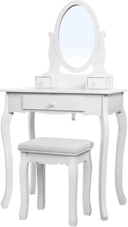 Tavolo per trucco 3 livelli - bianco - con sedile specchietto - 70 x 130 x 40 cm