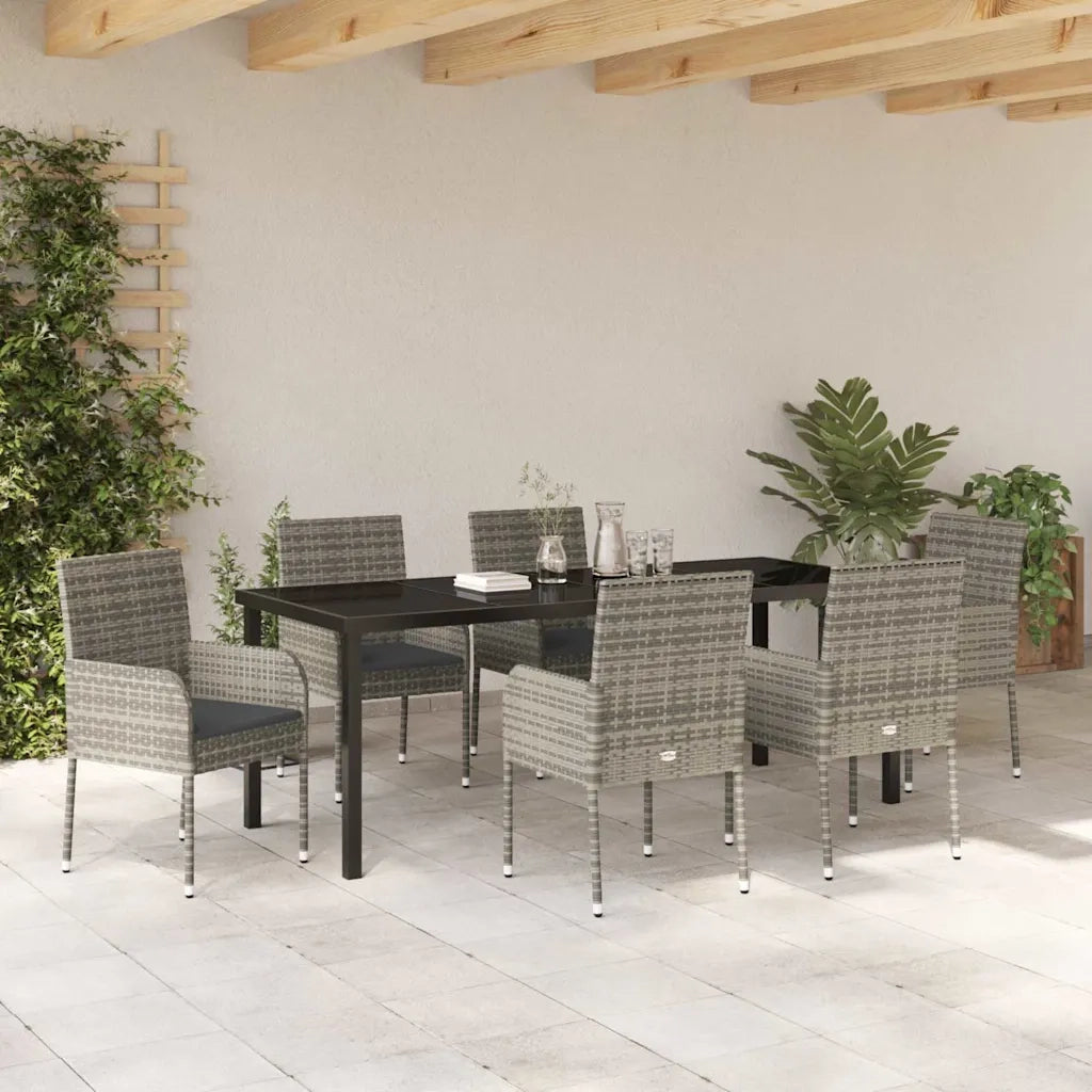 Set da Pranzo per Giardino con cuscino 7 pcs Grigio polyrattan 3380111
