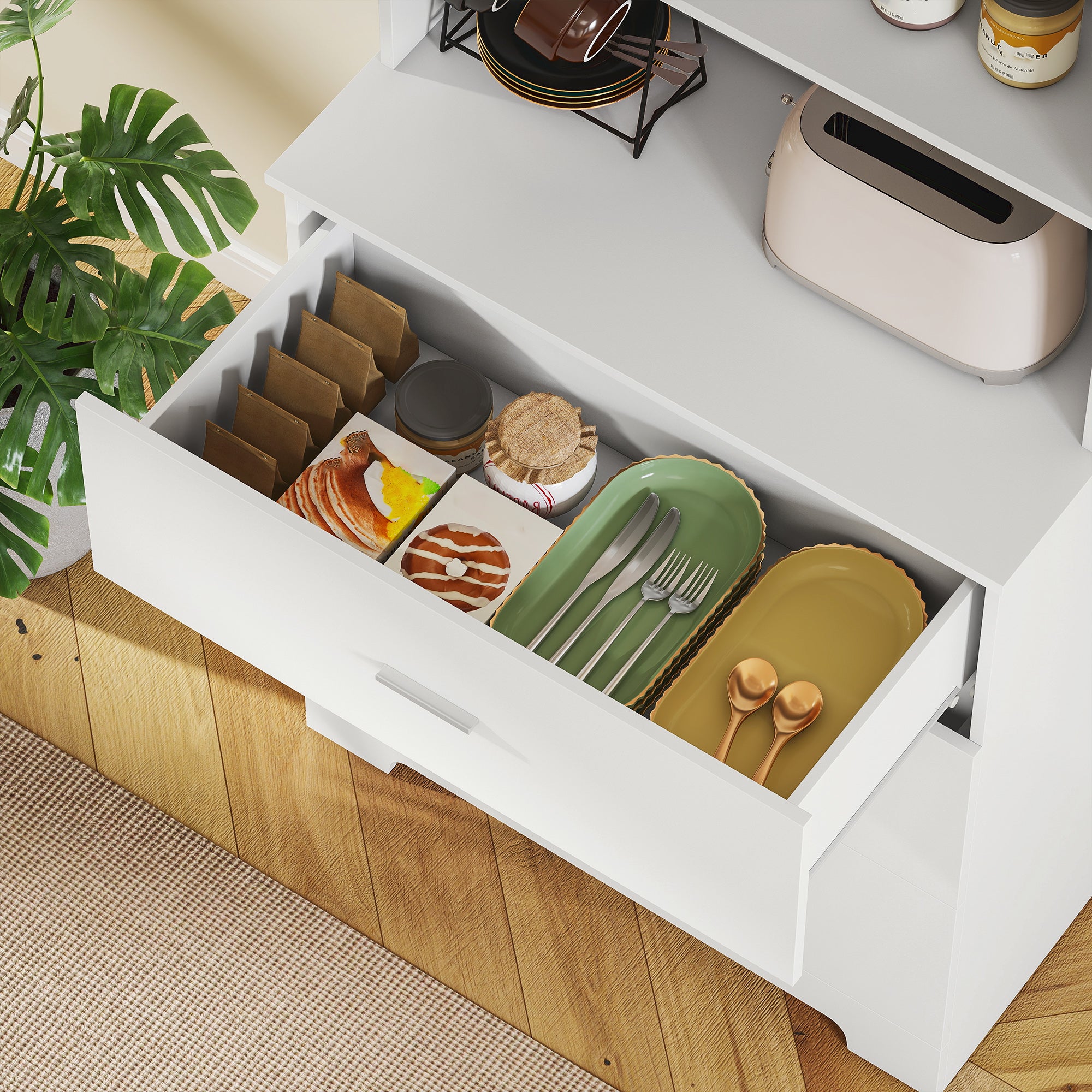 Libreria a Muro 79x39,5x182,2 cm con 3 Ripiani Aperti e 3 Cassetti in Legno Bianco