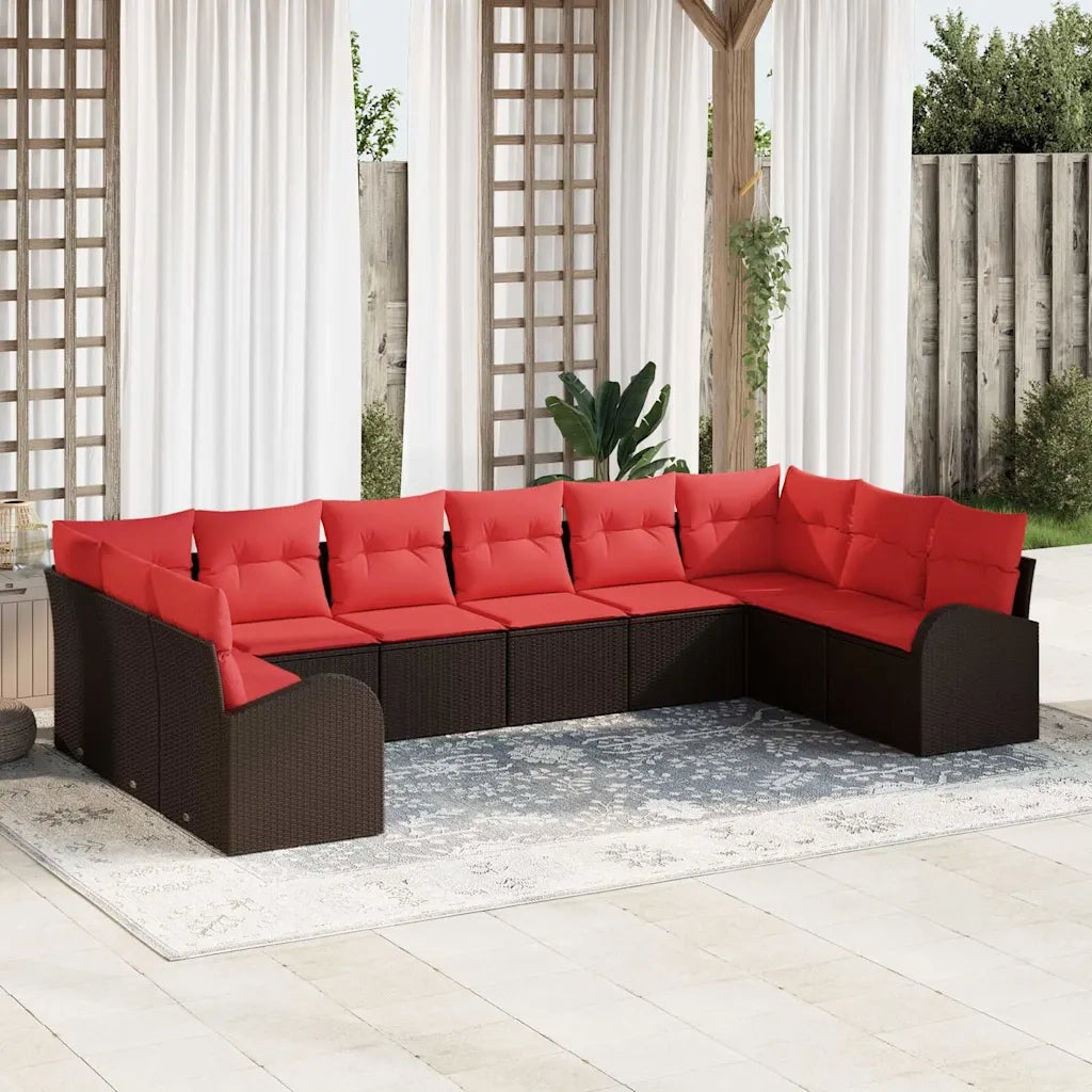 Set di divani con cuscino 10 pcs Marrone polyrattan