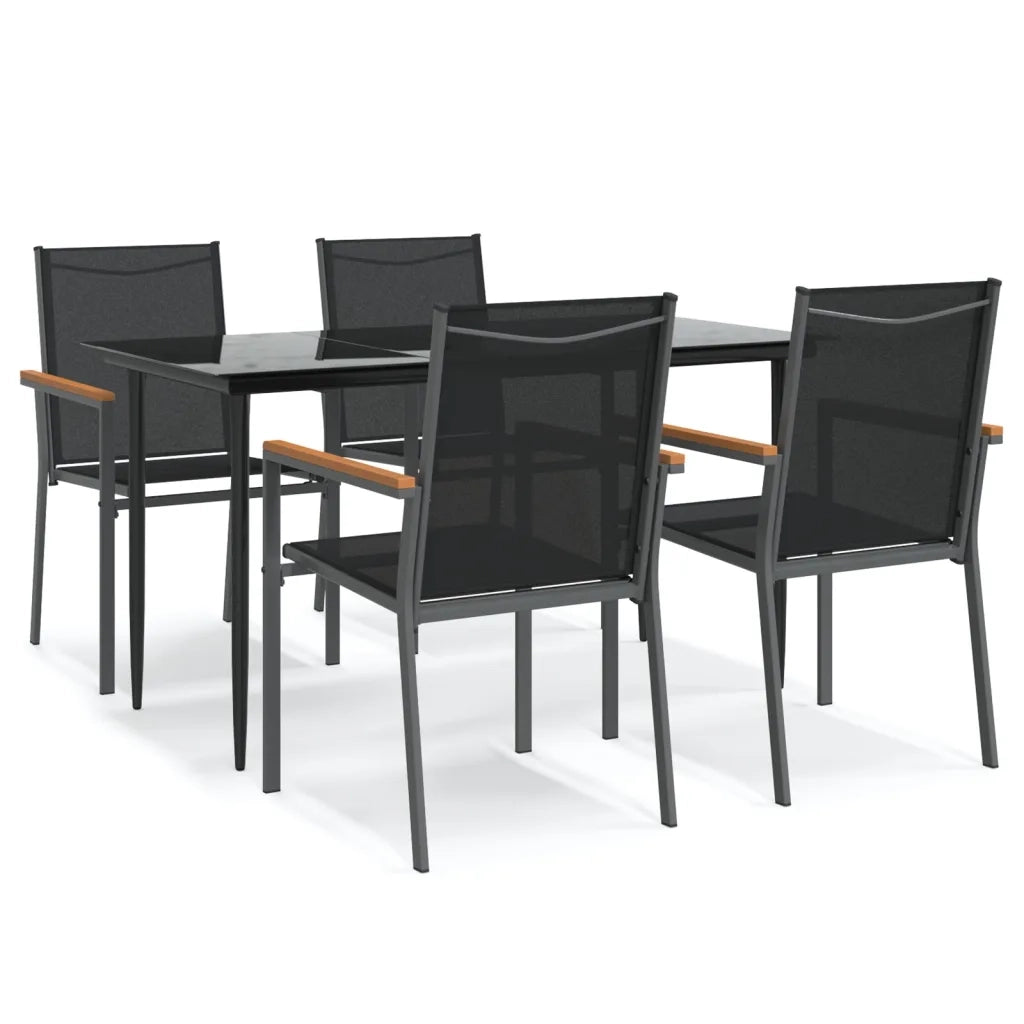 Set da Pranzo da Giardino 5 pz | Set Salotto da Giardino Nero in Textilene e Acciaio