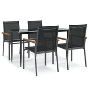 Set da Pranzo da Giardino 5 pz | Set Salotto da Giardino Nero in Textilene e Acciaio