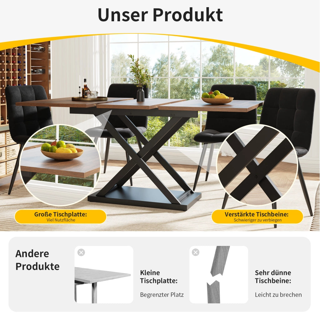 TAVOLO ALLUNGABILE 120-160x80x75 cm Noci/Nero MDF e Metallo