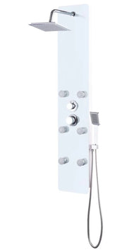 Pannello doccia con soffione rubinetto vetro acciaio inox 130 cm bianco 02_0003434