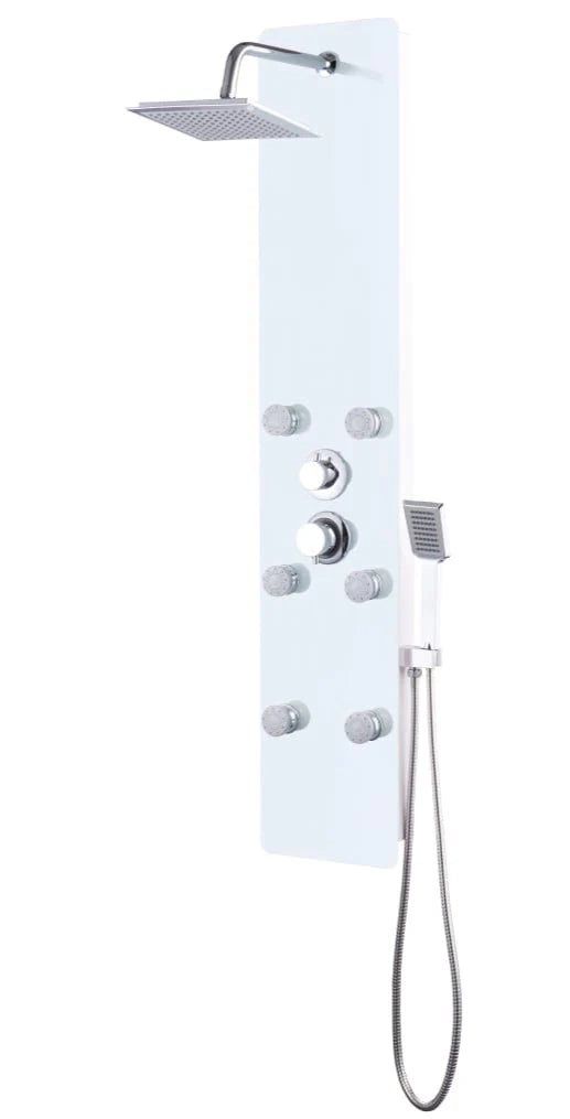 Pannello doccia con soffione rubinetto vetro acciaio inox 130 cm bianco 02_0003434