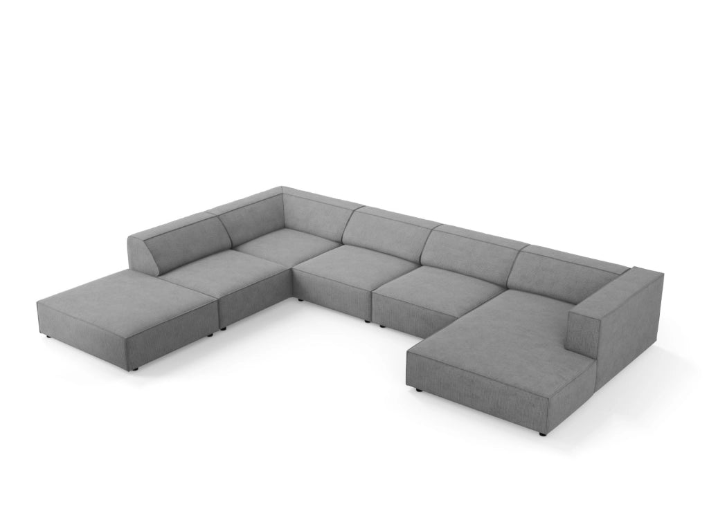 Cosmopolitan Design - Divano panoramico sinistro "Arendal" 7 posti in ciniglia con effetto a coste grigio scuro 