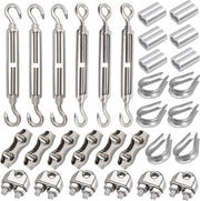 Set di viti a spillo M5, 30 pezzi, con vite a spillo doppia M5, morsetto a cavo 3 mm in acciaio inossidabile, cavo elettrico 3 mm e morsetto a cavo 3 mm in alluminio per cavo teso.