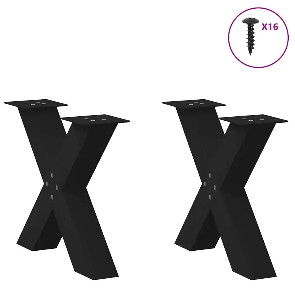 Gambe per Tavolino da Caff¨¨ a Forma di X 2 pz-Set di 2 Gamba per Tavolo Nere 60x(42-43) cm Acciaio 849678