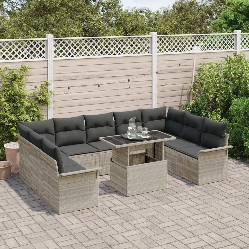 Set Divano da Giardino 10 pcs Grigio chiaro Poly Rattan 3348348