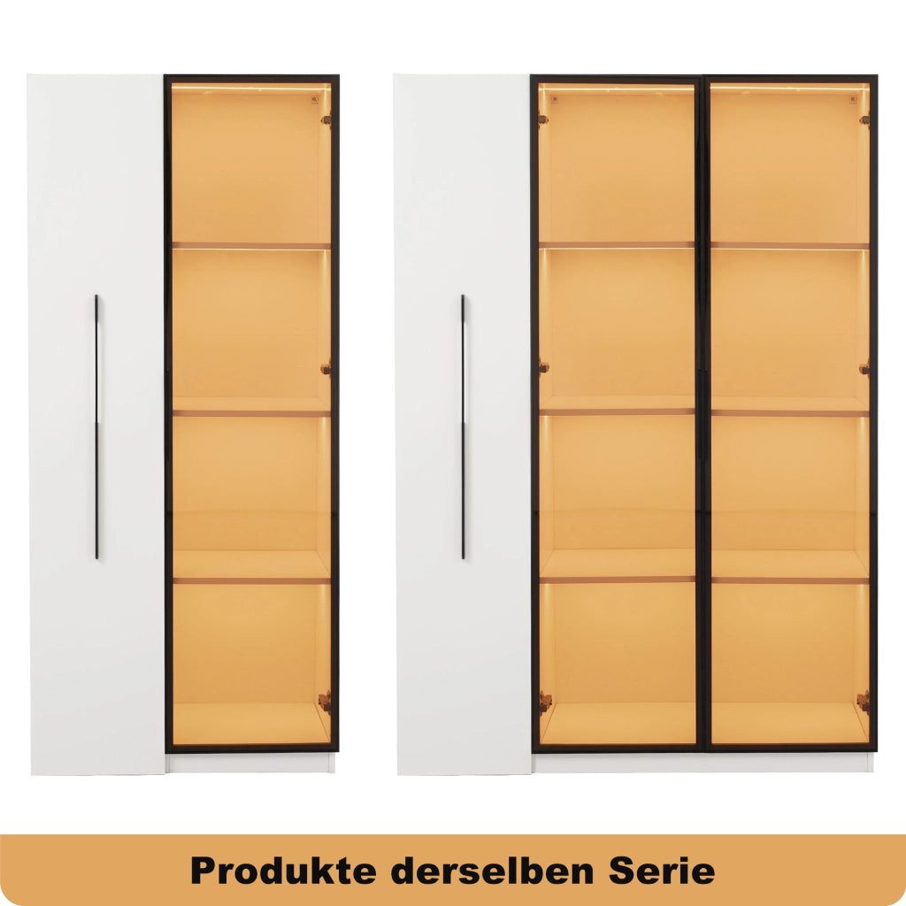Vetrina con Anta in Vetro e LED; con Ampio Cassetto Laterale Estraibile; Stile Moderno; in MDF; Bianco; 110;5??35??160 cm