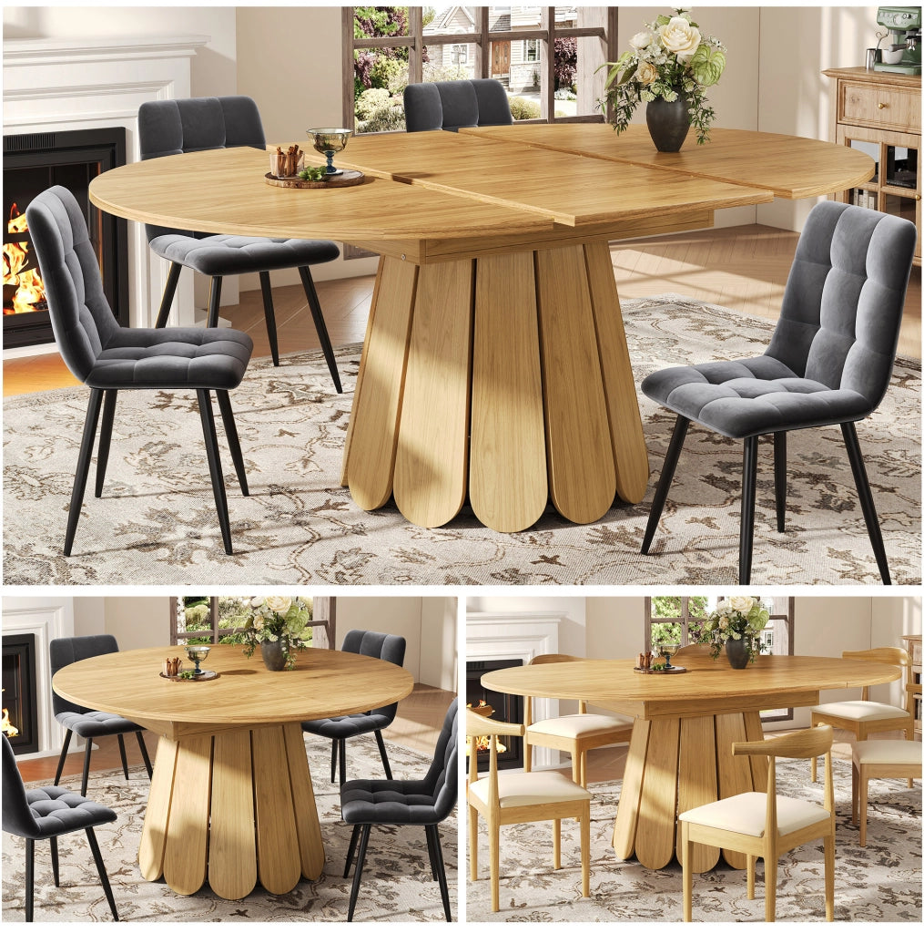 Tavolo da pranzo rotondo allungabile in MDF, 118-158 cm, colore legno
