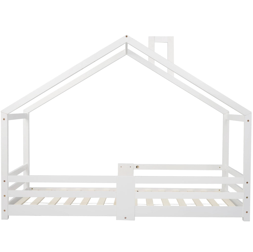 Letto a casetta per bambini 90x200 cm in legno massello bianco