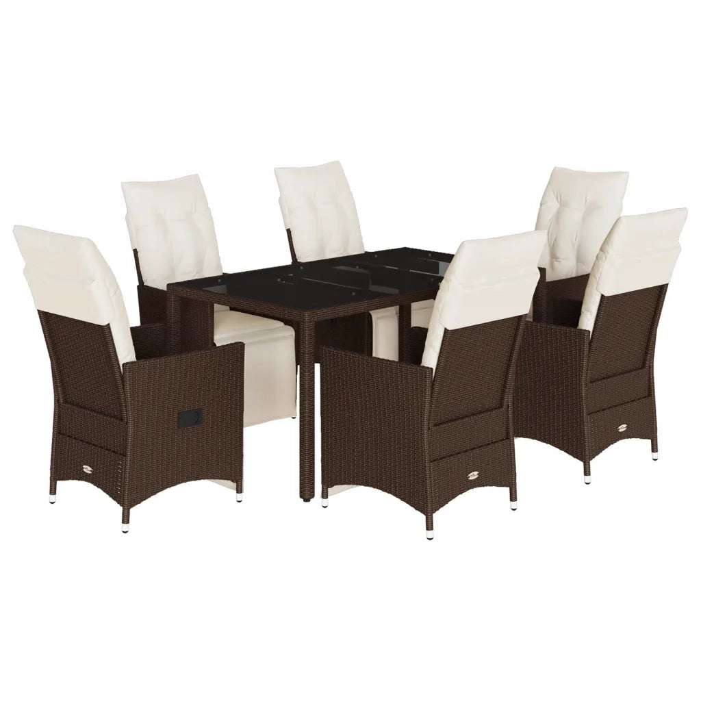 vidaXL Set Bistrò da Giardino 7 pz con Cuscini in Polyrattan Marrone