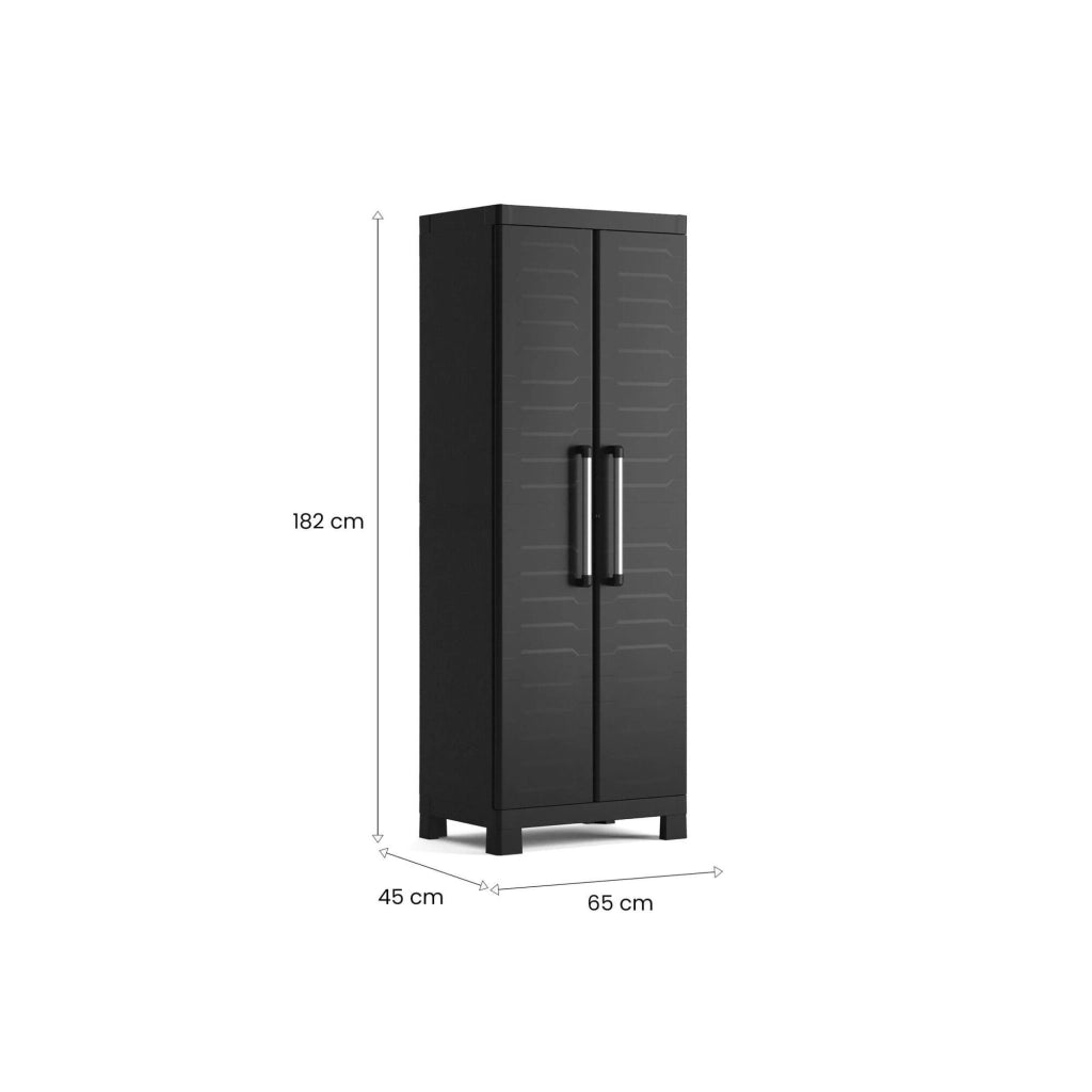 Armadio da esterno Terrebonne, Mobile outdoor, Mobiletto giardino multiuso, Contenitore per balcone o garage, Made in Italy, 65x45 h182 cm, Nero