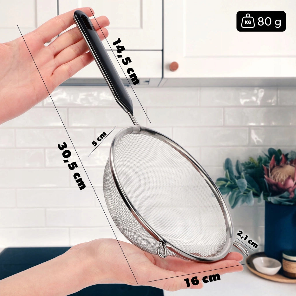 Colino da cucina KADAX con manico in acciaio per setacciare la farina, 16 cm di diametro