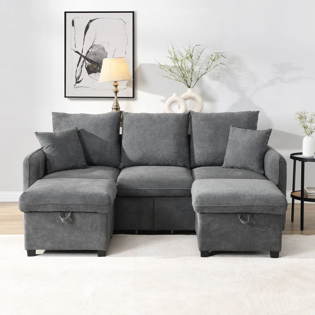DIVANO ANGOLARE U-Forma 188x186x86 cm Grigio Scuro Set con 2 pouf