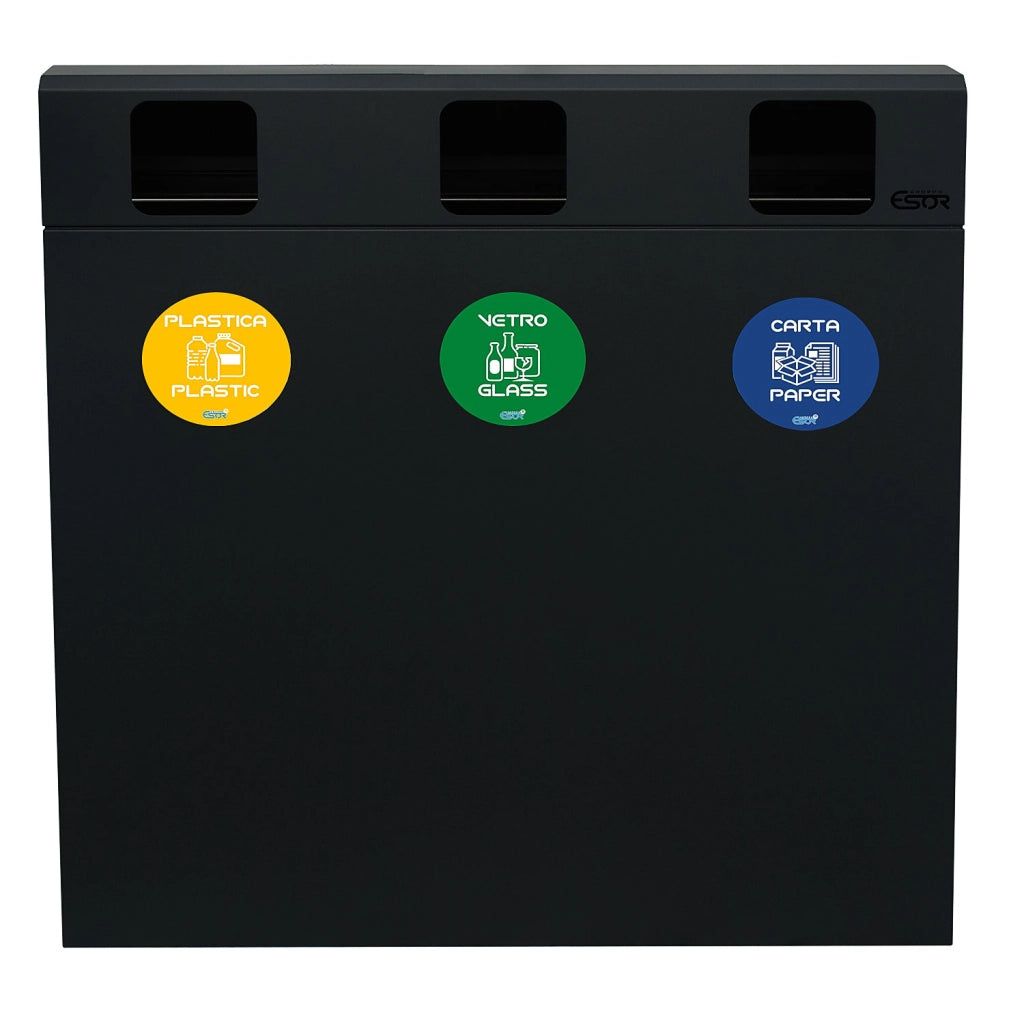 Pattumiera per Raccolta Differenziata 3 Scomparti 180 L 90x30x96 cm in Acciaio Verniciato Antracite