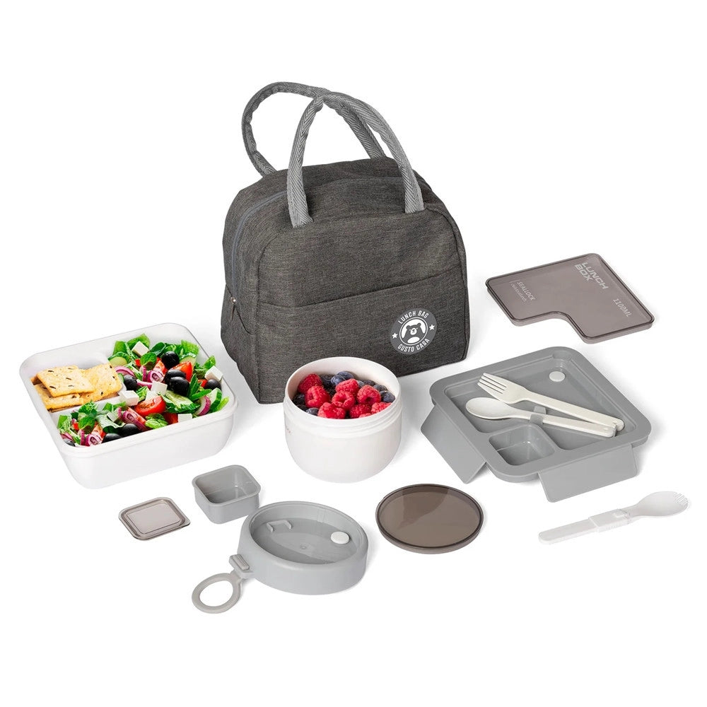 Trade Shop - Set Lunch Box Con Borsa Termica Contenitori Posate 6pz Per Pranzo Ufficio Scuola Campeggi -