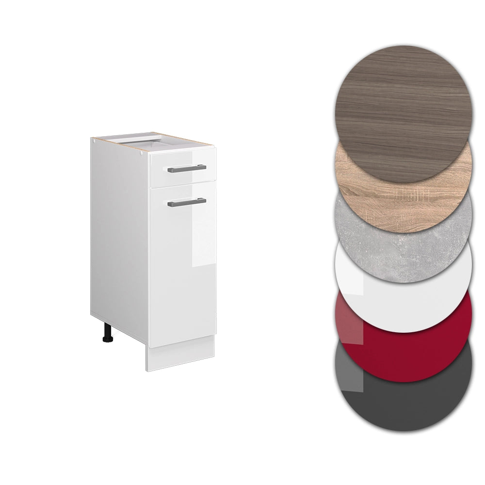 Mobiletto base per cucina R-Line Bianco lucido/Bianco 30 cm senza piano di lavoro Vicco