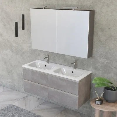 Mobile bagno con lavabo doppio 120 cm grigio cemento e specchio Master