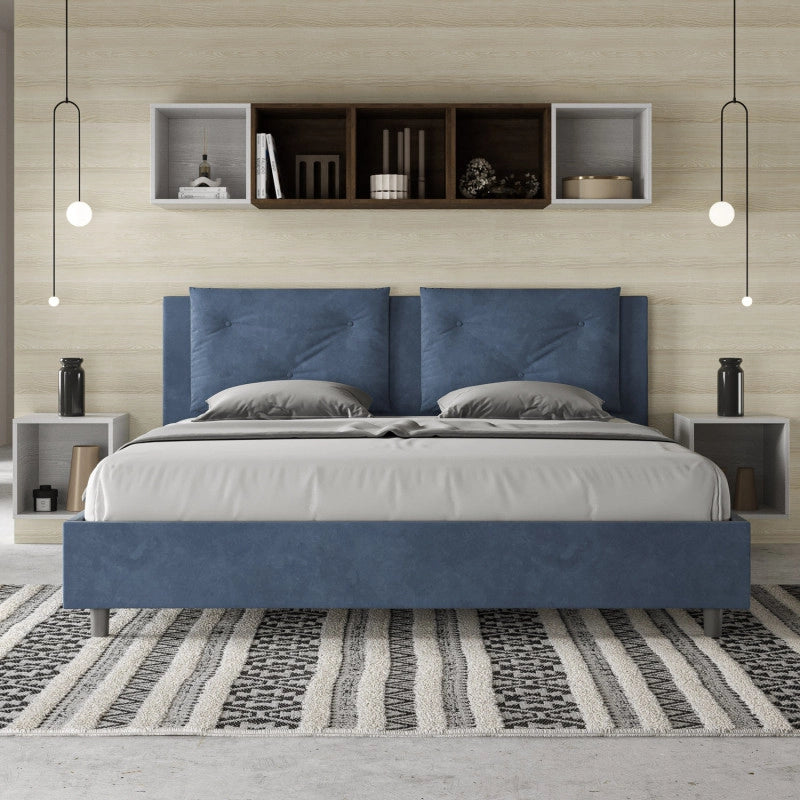 Letto imbottito Matrimoniale 200x210 cm Appia - Senza rete,Microfibra,Blu