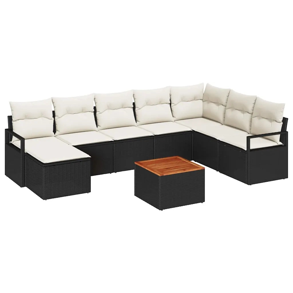 Set Divano da Giardino con cuscino 9 pcs Nero polyrattan