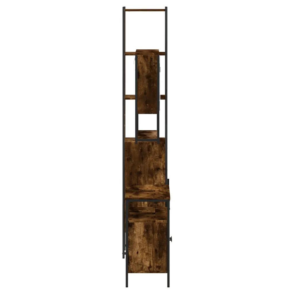 Set Mobili da Bagno 3 pz Rovere Fumo in Legno Multistrato