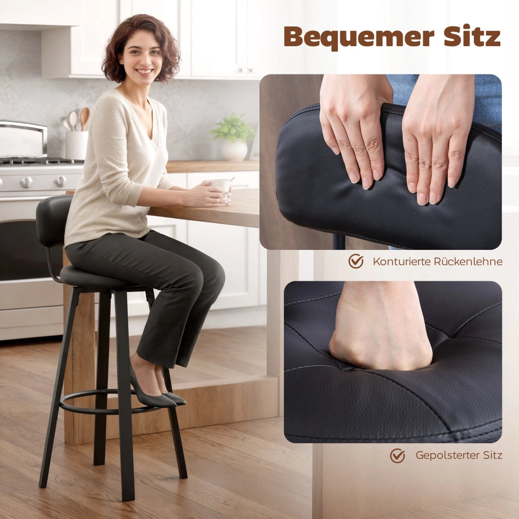 Sgabello da Bar ¨C zephmum ¨C Set 2 Pezzi, Imbottita, Similpelle, Struttura in Metallo, Nero