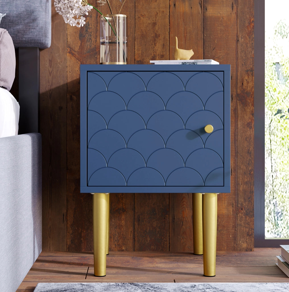 Comodino 35x35x51 cm blu navy in legno e metallo per camera