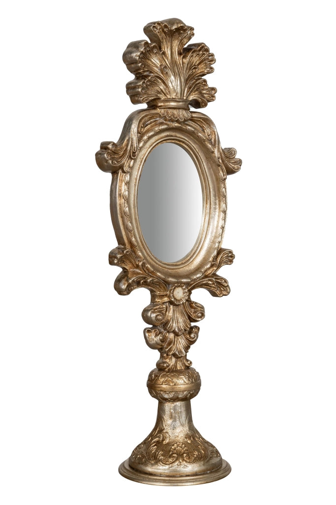 Biscottini SPECCHIERA DA APPOGGIO IN LEGNO FINITURA FOGLIA ARGENTO ANTICATO MADE IN ITALY
