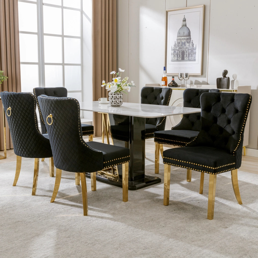 SEDIA DA PRANZO 50.5x45x95 cm Velluto Nero con gambe in acciaio inox dorato