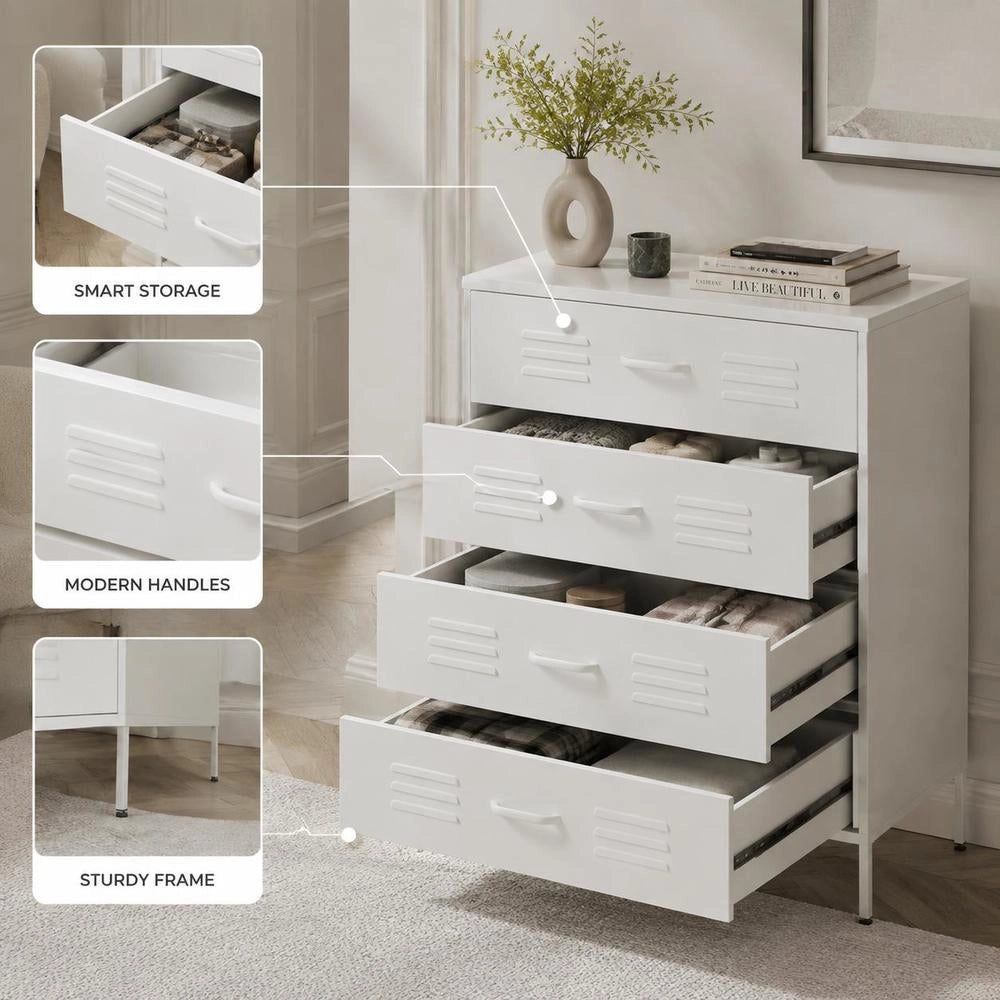 Chest Of Drawers, White, 80x35x101.5 Cm, Steel