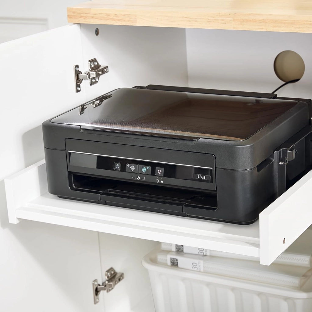 Cassettiera Ufficio Mobiletto Salvaspazio con 3 Cassetti e 1 Vano Aperto Supporto Stampante Schedario da Ufficio Cassettiera da Scrivania Bianco e Naturale 90x45x75cm ASK07-WN
