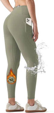 Leggins per donna termiche con imbottitura a maglia, impermeabili, alta vita yoga