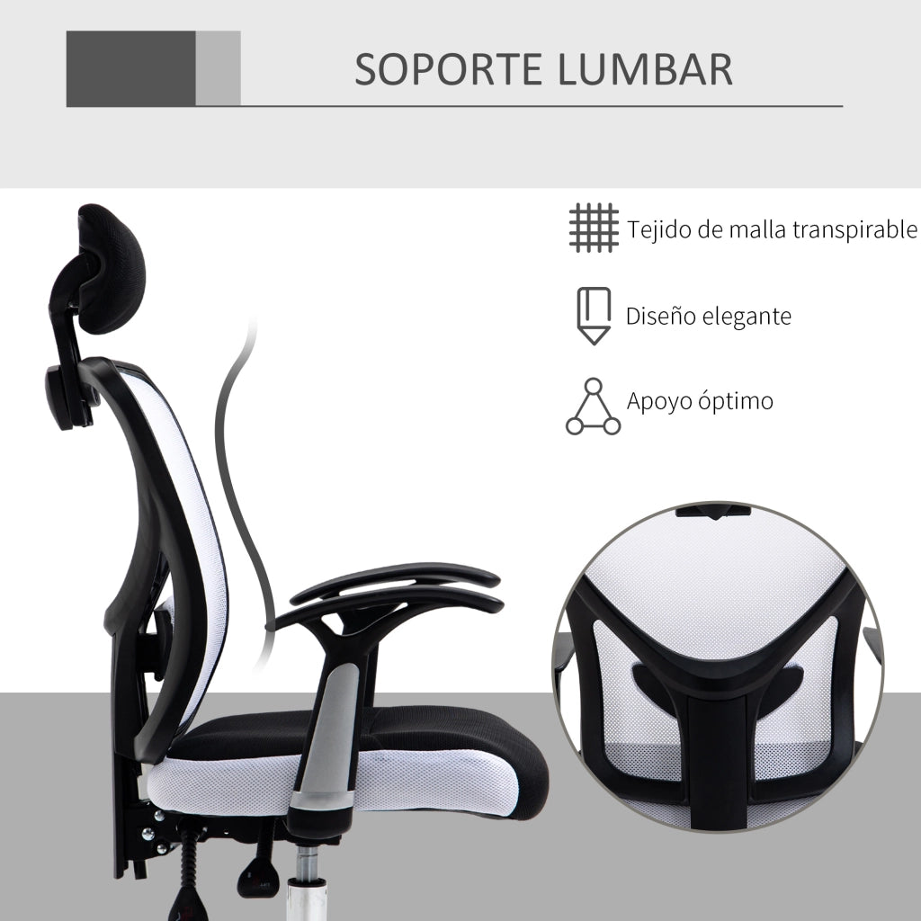 Sedia da ufficio girevole con schienale reclinabile, rete e regolazione altezza ¨C zephmum ¨C bianco