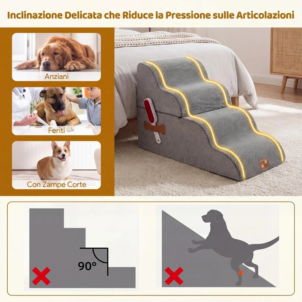 Scaletta per Cani a 4 Gradini Altezza 50 cm, Scala Cane in Spugna per Salire Letti Alti, Divani e Poltrone con Fondo Antiscivolo, Copertura Lavabile, Scala per Cani e Gatti (73 x 40,5 x 50 cm)