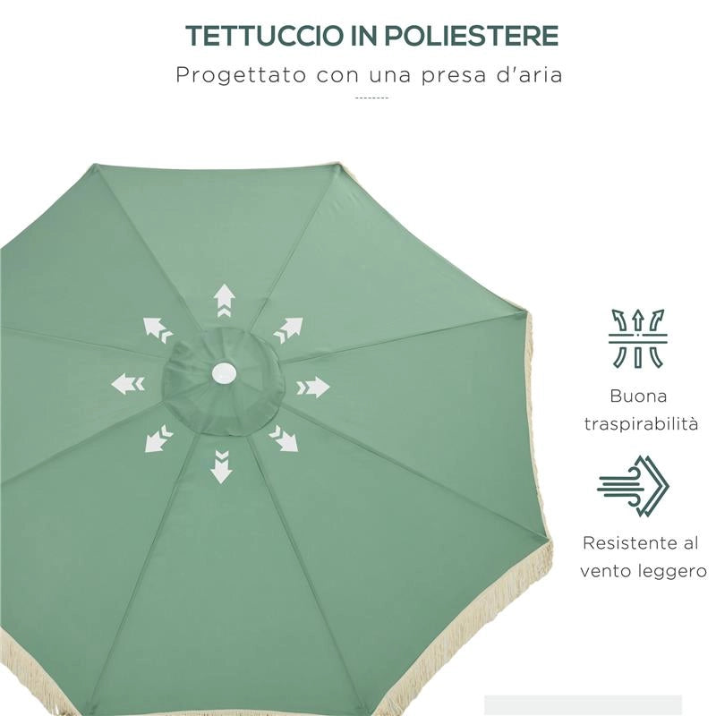 OMBRELLONE DA GIARDINO A MANOVELLA INCLINABILE E PALO A 2 SEZIONI POLIESTERE E METALLO 2.6X2.4 M VERDE
