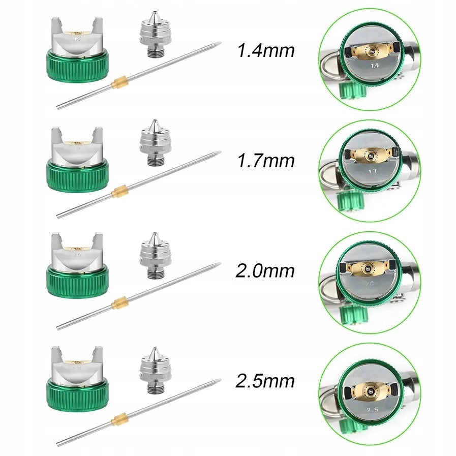 Pistola a Spruzzo HVLP con 4 Ugelli (1,4 1,7 2,0 2,5) – Serbatoio 600ml, Regolazione Aria e Vernice