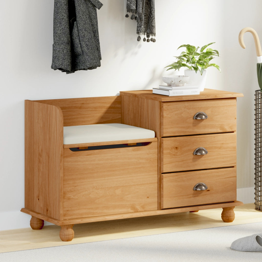 Panchina di Stoccaggio "ASKIM" Marrone 100x39x62 cm Legno Massello Pino
